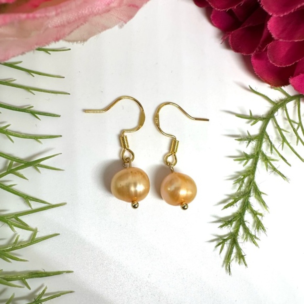 NEW⚜️Freshwater Golden Peach Pearl Drop Earrings